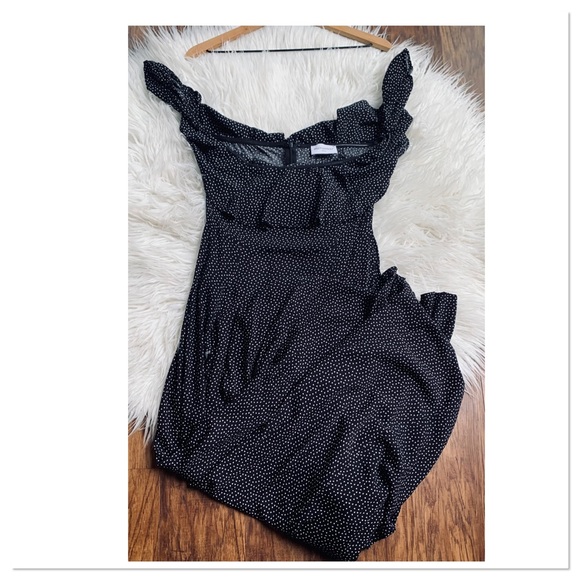 Sirena Off Shoulder Double Slit Dress Black White Heart Print Size Large - Picture 2 of 12